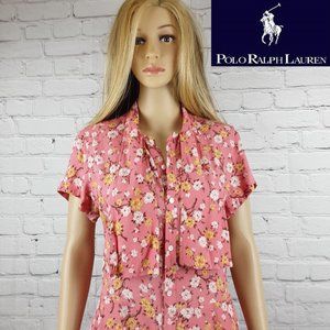NWT- RALPH LAUREN FLORAL TIE NECK FIT -8